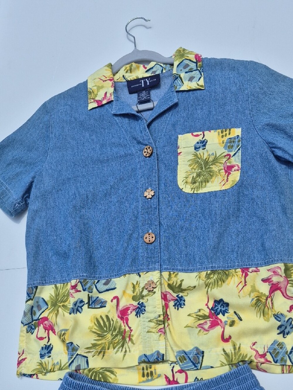 Original TY Wear Thin Denim Two-Piece Set with Yellow Tropical Trim Size 8P